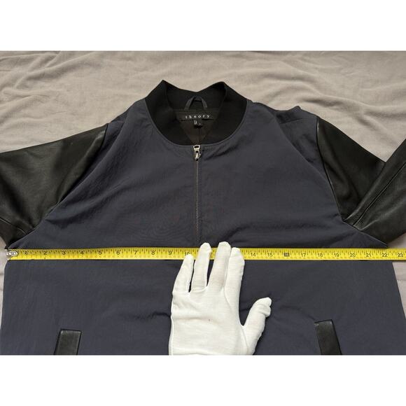 Theory Men’s Navy Nylon/Black Lamb Leather Sleeve Jacket Bomber RN#98406, Size L - Picture 8 of 11